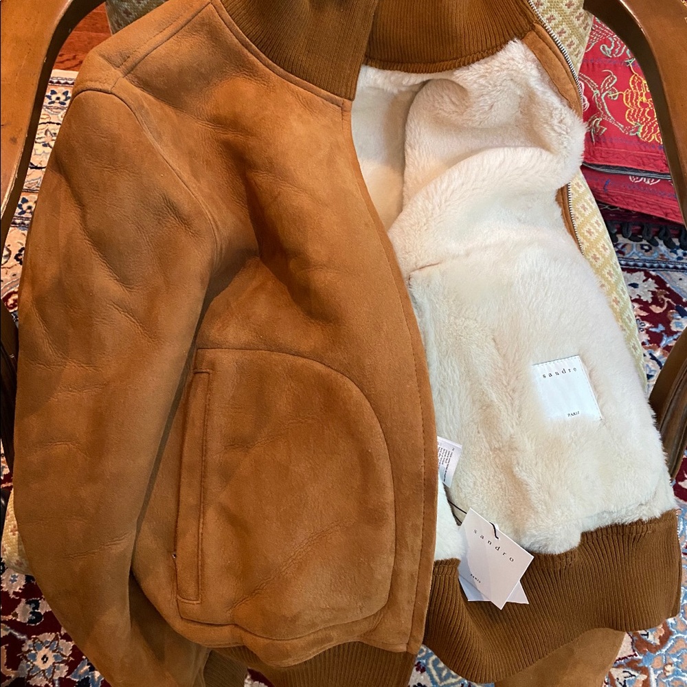 BNWT SANDRO PARIS LEATHER SHEARLING JACKET-MEN (S) - Picture 4 of 7